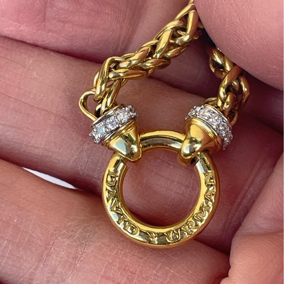 David Yurman 18k Yellow Gold 17” 4mm Wheat Chain Diamond Donut Necklace - Picture 5 of 15